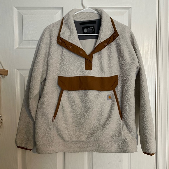 Carhartt Jackets & Blazers - Carhartt Relaxed Fit Fleece Pullover in Cream and Brown Size Large 12-14